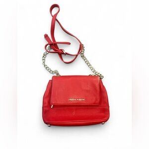 Karen Millen Red Leather Shoulder Bag with Gold Chain